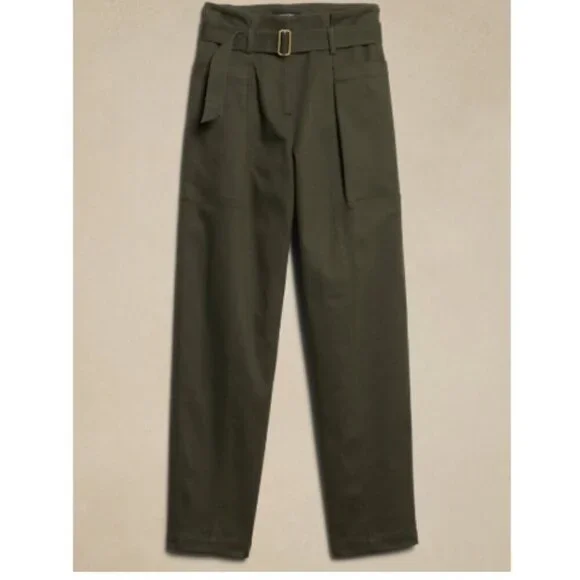 Banana Republic Ultra High Rise Pleated Twill Belted Tapered Pant Black Size 10 - Picture 5 of 7